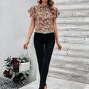 Clasi Blusa De Mujer De Cuello Alto Con Volantes Y Estampado Floral