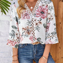 EMERY ROSE Camisa Blanca De Mujer Con Estampado Floral Para Verano, Mangas De Longitud Media, Y Parches De Encaje Con Estampado Floral