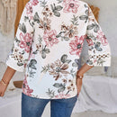 EMERY ROSE Camisa Blanca De Mujer Con Estampado Floral Para Verano, Mangas De Longitud Media, Y Parches De Encaje Con Estampado Floral