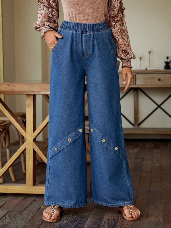 LUNE Jeans Con Detalles De Botones Y Piernas Anchas