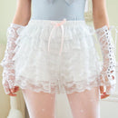 ROMWE Kawaii Dulces Pantalones De Seguridad De Encaje Con Lazo De Pastel Para Mujeres