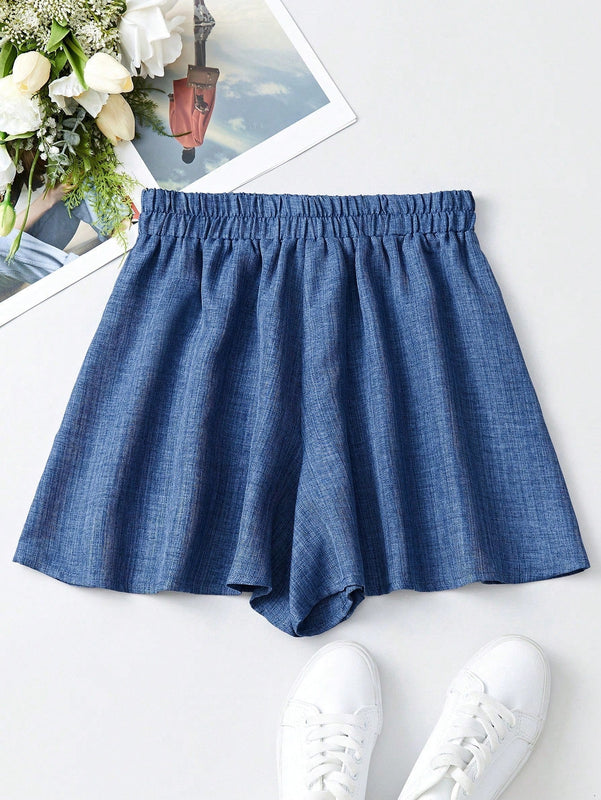 Pantalones Cortos Holgados Con Nudo Frontal De Cintura Alta Para Mujeres
