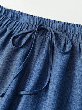Pantalones Cortos Holgados Con Nudo Frontal De Cintura Alta Para Mujeres