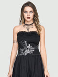 ROMWE Goth Top Sin Tirantes Con Aplique Floral De Encaje, Pliegues Y Detalles Con Cuentas