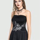 ROMWE Goth Top Sin Tirantes Con Aplique Floral De Encaje, Pliegues Y Detalles Con Cuentas