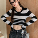 DAZY Jersey Corto A Rayas De Manga Larga Para Mujer