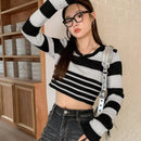 DAZY Jersey Corto A Rayas De Manga Larga Para Mujer