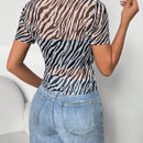 Camiseta Casual De Mujer Con Rayas De Cebra Para Trabajo Y Ocio