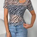 Camiseta Casual De Mujer Con Rayas De Cebra Para Trabajo Y Ocio