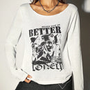 EZwear Sueter Delgado De Punto Para Mujeres Con Impresion De Letras Y Retrato En Blanco Y Negro