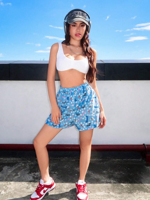 Coolane Pantalones Cortos Con Estampado Del Craneo Para Mujeres
