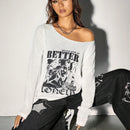 EZwear Sueter Delgado De Punto Para Mujeres Con Impresion De Letras Y Retrato En Blanco Y Negro