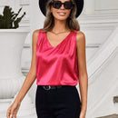 Clasi Blusa Sin Mangas De Cuello En V Y Color Solido Para Mujeres