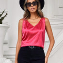Clasi Blusa Sin Mangas De Cuello En V Y Color Solido Para Mujeres