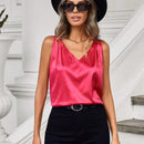 Clasi Blusa Sin Mangas De Cuello En V Y Color Solido Para Mujeres