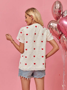LUNE Blusa De Verano Para Mujer Blanca De Manga Corta Con Patron De Corazon De Amor Para El Dia De San Valentin
