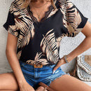 Frenchy Blusa Con Estampado Floral Tropical, Ribete De Encaje De Pestanas En Cuello V Y Hombros Caidos