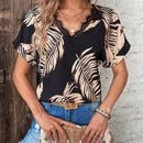 Frenchy Blusa Con Estampado Floral Tropical, Ribete De Encaje De Pestanas En Cuello V Y Hombros Caidos