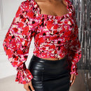 BAE Blusa Corta Con Mangas Acampanadas Estampada Completa Para El Dia De San Valentin