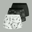 ROMWE Goth 3 Piezas De Pantalones Cortos De Boxeo Para Mujer Con Estampados De Mariposas, Sol, Luna, Estrellas Y Hongos.