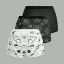 ROMWE Goth 3 Piezas De Pantalones Cortos De Boxeo Para Mujer Con Estampados De Mariposas, Sol, Luna, Estrellas Y Hongos.