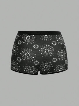 ROMWE Goth 3 Piezas De Pantalones Cortos De Boxeo Para Mujer Con Estampados De Mariposas, Sol, Luna, Estrellas Y Hongos.