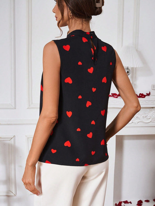 Clasi Camisa Sin Mangas Con Estampado De Corazon Con Forma De Corazon Ahuecado