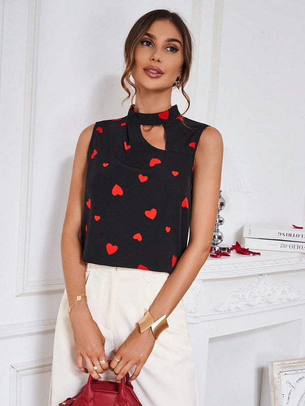 Clasi Camisa Sin Mangas Con Estampado De Corazon Con Forma De Corazon Ahuecado
