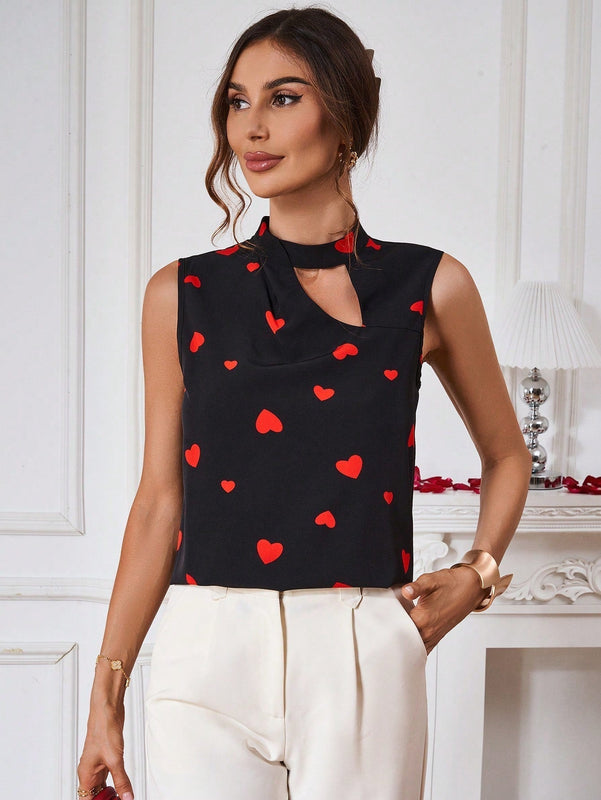 Clasi Camisa Sin Mangas Con Estampado De Corazon Con Forma De Corazon Ahuecado