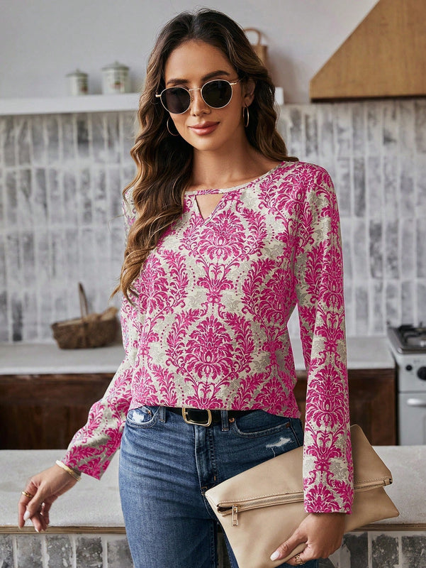 LUNE Camisa Con Estampado Completo De Mujer Con Cuello Recortado
