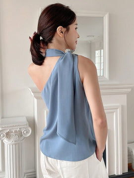 DAZY Camisa De Mujer Sin Mangas Con Cuello Asimetrico