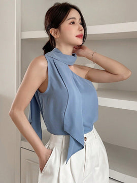 DAZY Camisa De Mujer Sin Mangas Con Cuello Asimetrico