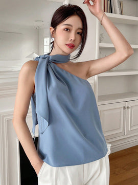 DAZY Camisa De Mujer Sin Mangas Con Cuello Asimetrico