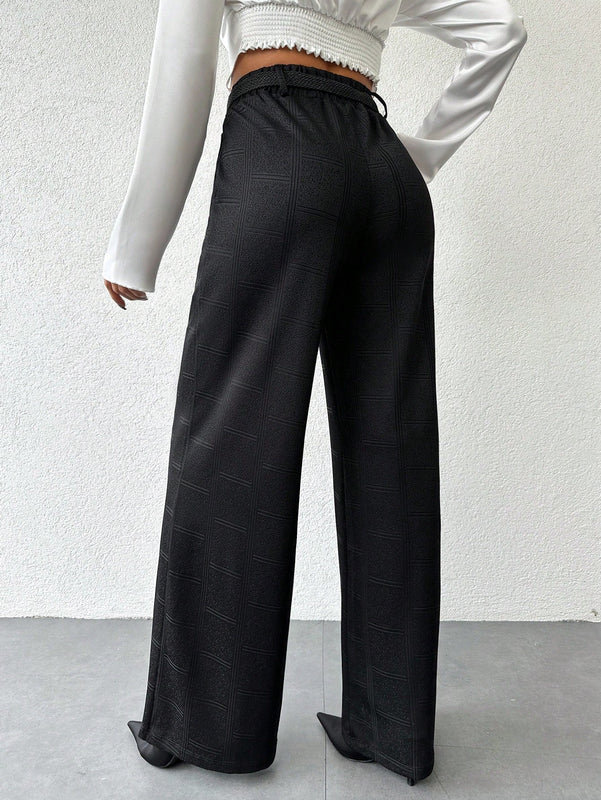 Pantalones de cintura alta y pierna ancha de espiga sin cinturon