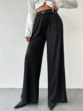 Pantalones de cintura alta y pierna ancha de espiga sin cinturon