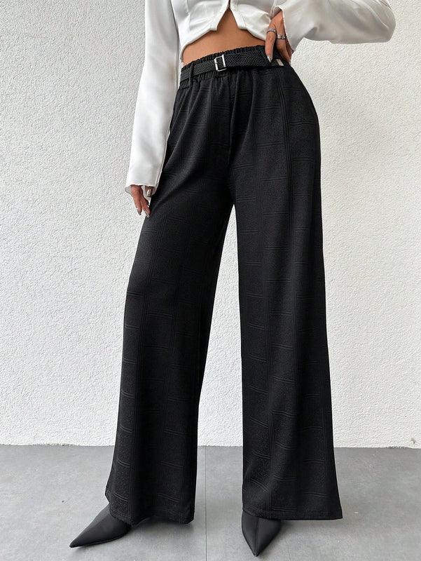Pantalones de cintura alta y pierna ancha de espiga sin cinturon