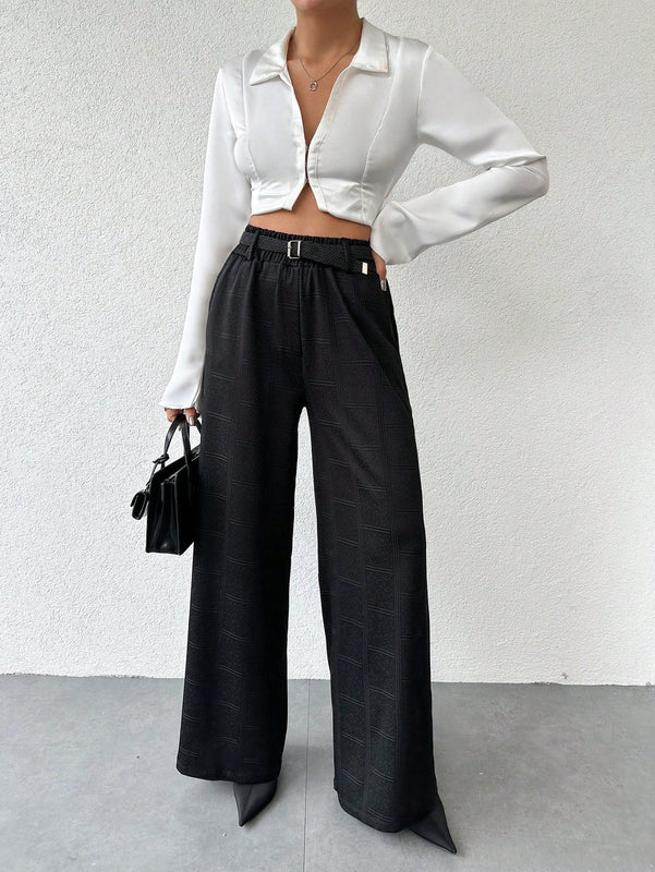 Pantalones de cintura alta y pierna ancha de espiga sin cinturon