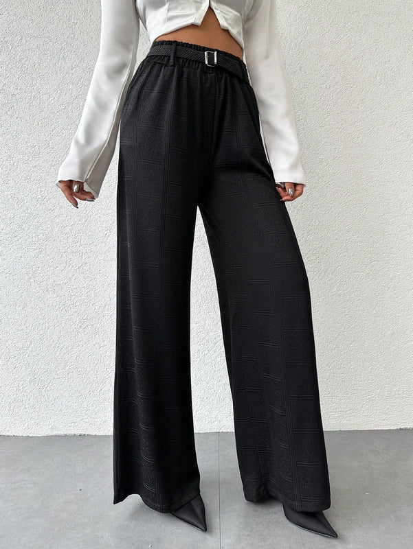 Pantalones de cintura alta y pierna ancha de espiga sin cinturon