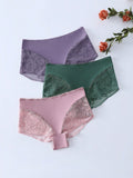3 Piezas/set Panty Corto De Mujer Con Encaje Insertado