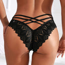 4 Piezas/set Panties Triangulares Sexys Con Encaje De Baja Altura Para Mujer En Negro