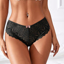 4 Piezas/set Panties Triangulares Sexys Con Encaje De Baja Altura Para Mujer En Negro