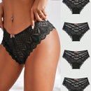 4 Piezas/set Panties Triangulares Sexys Con Encaje De Baja Altura Para Mujer En Negro