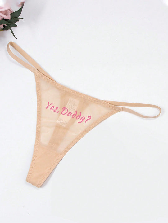 Ropa Interior Sexy De Encaje Transpirable Y De Tanga Con Detalles De Letra En Ingles Para Mujer