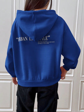 Ezwear sudadera con capucha de manga larga de unicolor con estampado de letra, uso casual diario