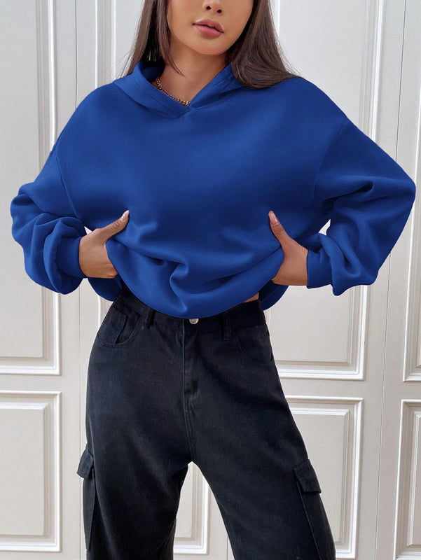 Ezwear sudadera con capucha de punto de manga larga con caida en los hombros y estampado de lema, otono/invierno para mujer