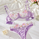 Conjunto De Lenceria Para Mujer Con Bordado Floral De Malla