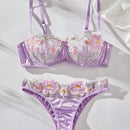Conjunto De Lenceria Para Mujer Con Bordado Floral De Malla