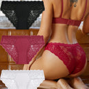 Conjunto De 3 Piezas De Calzoncillos Simples Y Comodos Con Patron De Encaje De Color Solido Para Mujer