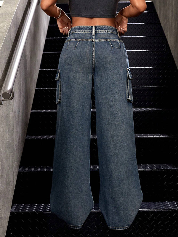 ICON Pantalones Jeans Cargo Desgastados Para Mujer