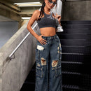 ICON Pantalones Jeans Cargo Desgastados Para Mujer